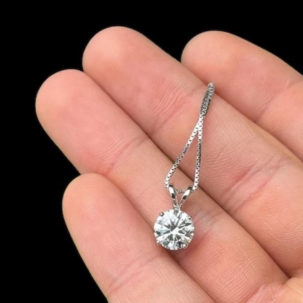 2.00 Ct Round Cut FL/D Real Moissanite 14k White Gold Pendant 18" Inc Box Chain